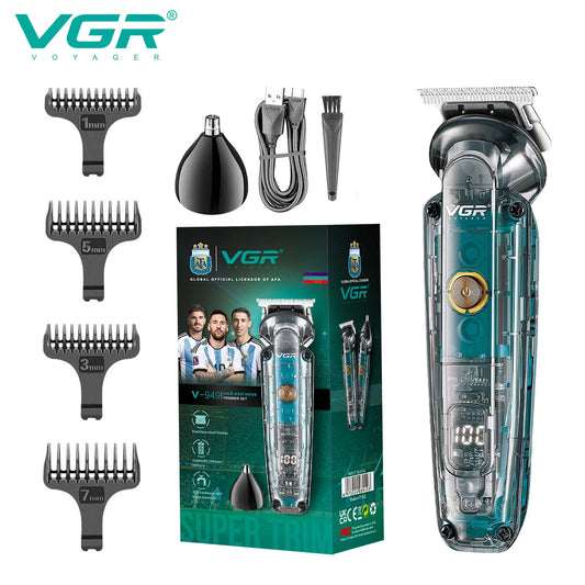 VGR 949 NEW Hair Clipper Cordless Hair Trimmers Rechargeable Digital Display Haircut Machine Transparent Barber Hair Clipper Peaceful Pleasures Health and Wellness 949 usb