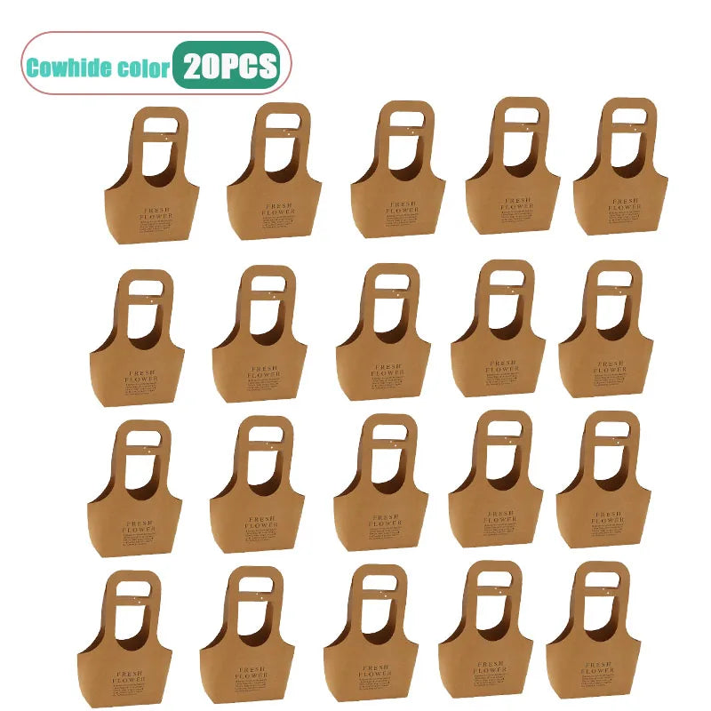 Kraft Paper Flower Bags Waterproof Foldable with Handle | 10–40 Pcs
