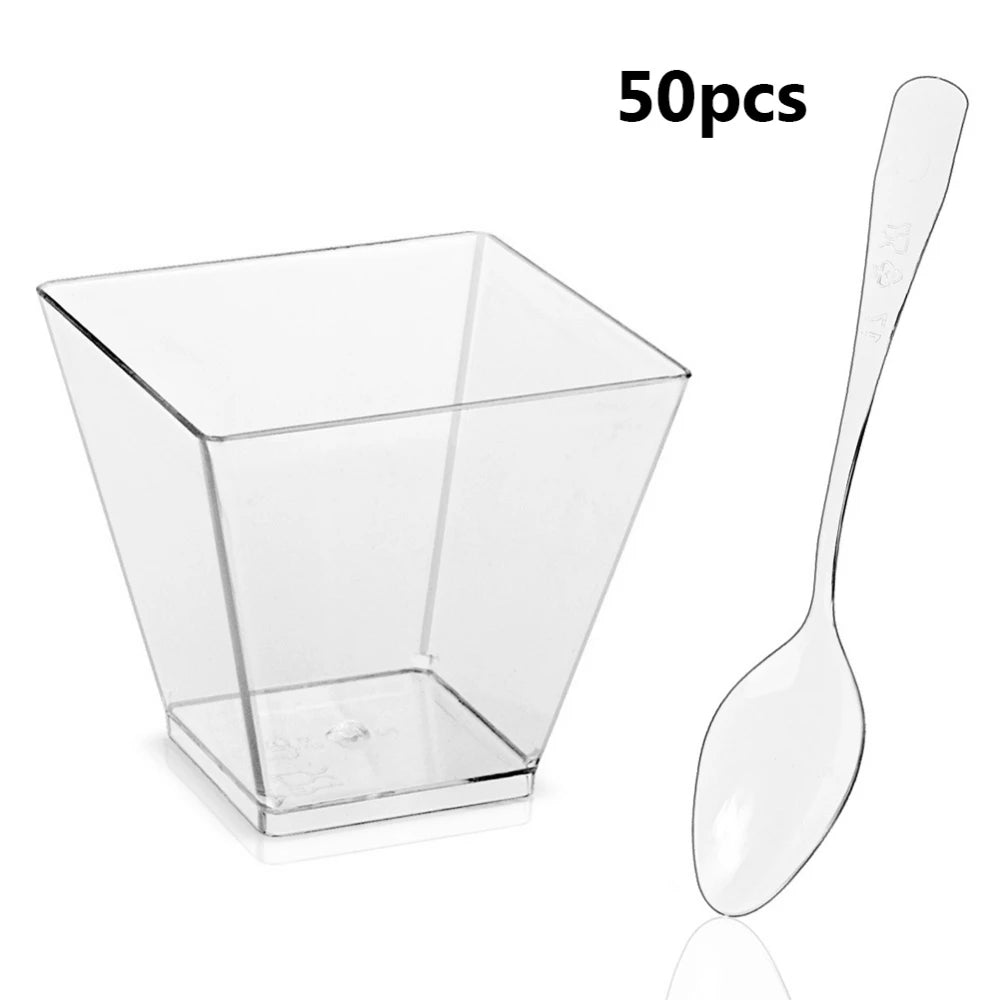20/50/100Pcs 2oz mini disposable 60ml square Dessert Sample Cups Reusable Small Tasting Party Serving Bowl Cake Ice Cream Cups Peaceful Pleasures Health and Wellness