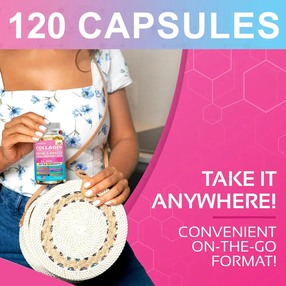 Multi Collagen Capsules Types I II III V X | Biotin Keratin Hair Skin Nails