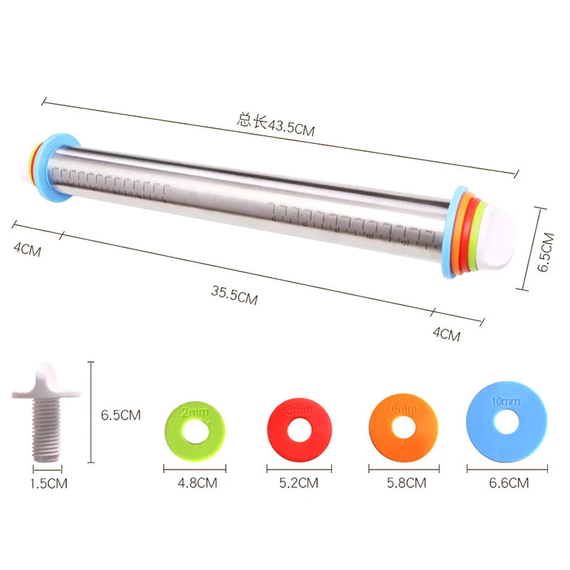 Stainless Steel Rolling Pin Adjustable Thickness Non Stick Household Dumpling Skin Baking Tool Rolling Powder Noodle Stick New Peaceful Pleasures Health and Wellness
