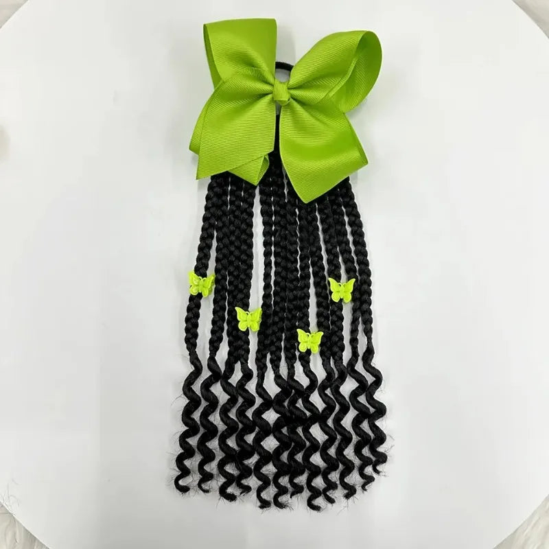 Kids Braided Ponytail with Beads and Bow Kids Hair Extension Ponytail with Curly End for Girls Black Girl Hair Accessories Peaceful Pleasures Health and Wellness
