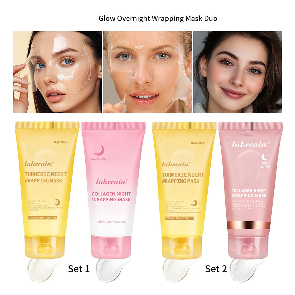 2pcs/set Turmeric & Collagen Night Wrapping Mask Deep Hydration Moisturizing Sleeping Peel Off Mask SkinCare Peaceful Pleasures Health and Wellness