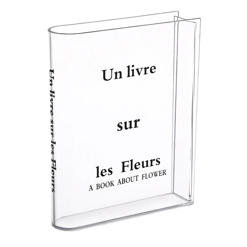 Clear Acrylic Book Vase for Flowers – Transparent Tabletop & Bookshelf Flower Vase, Modern Home Decor