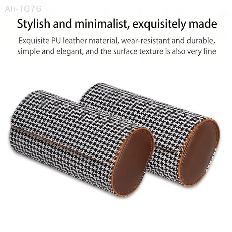 Houndstooth PU Leather Watch Roll Travel Case | 1-3 Slots