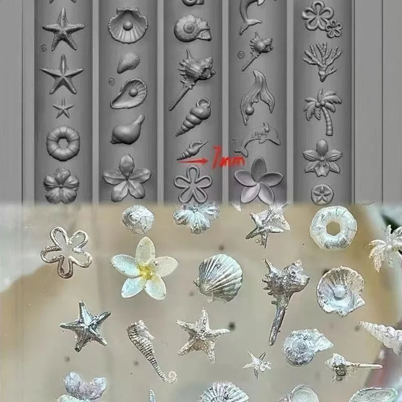 Ocean Series Silicone Mold for Nail Art 3D Starfish Jellyfish Sea Shell Conch Animal Motifs Manicure Stamping Tools Peaceful Pleasures Health and Wellness