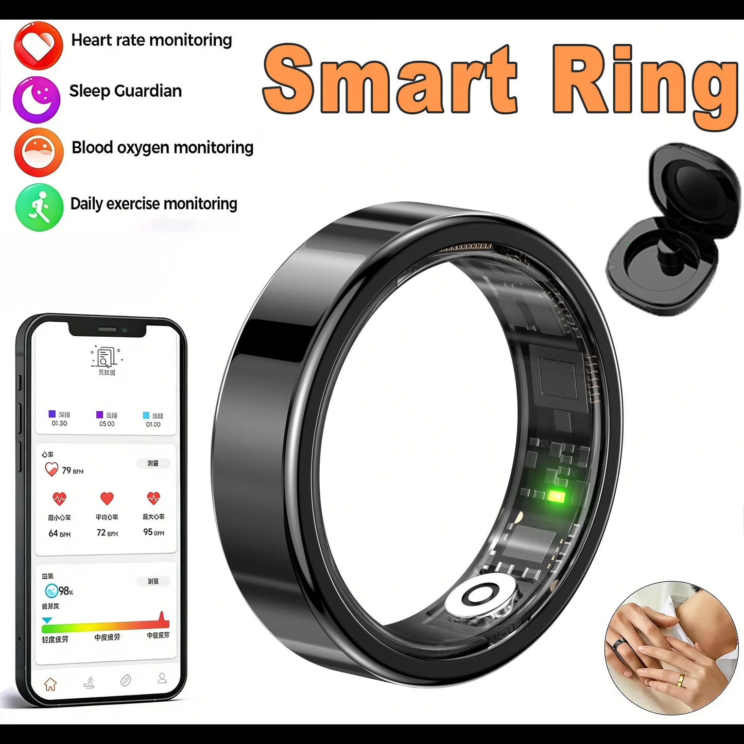 2026 New Smart Ring Men Women, Heart Rate Blood Oxygen and Sleep Monitor Smartring IP68 & 5ATM Waterproof, Multi-sport Mode Ring Peaceful Pleasures Health and Wellness ProBlack 11