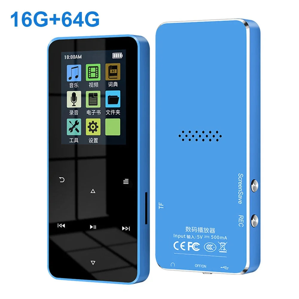 New 1.8 Inch Metal Touch MP3 MP4 Music Player Bluetooth-compatible 5.0 Fm Radio Video Play 8/32/64GB E-book Hifi Player Walkman Peaceful Pleasures Health and Wellness Blue 64 GB