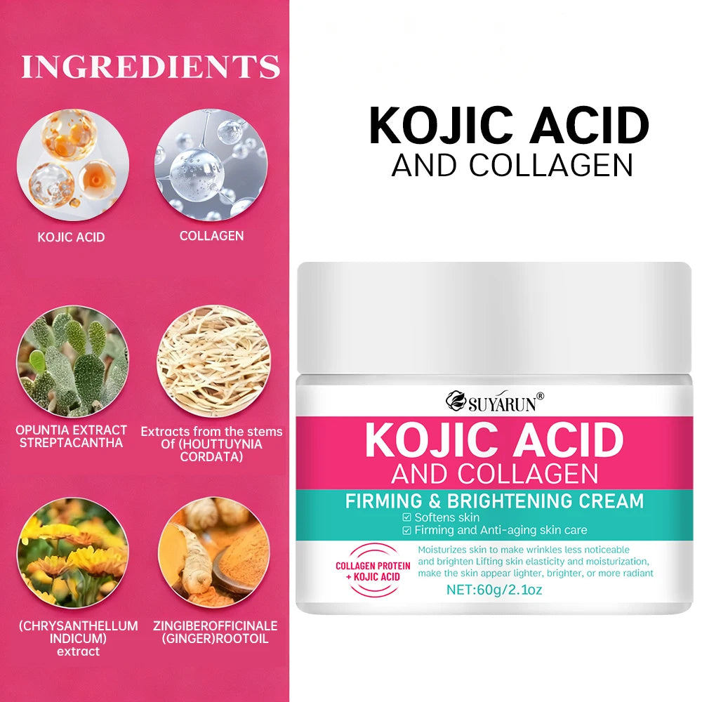 SUYARUN Professional Kojic Acid & Collagen Face Cream - Brightening Anti-Aging Moisturizer for Dark Spots, Wrinkles & Even Skin Peaceful Pleasures Health and Wellness