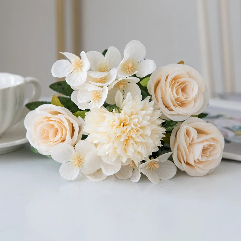 Silk Rose & Chrysanthemum Artificial Flowers | Bridal Bouquet Decor