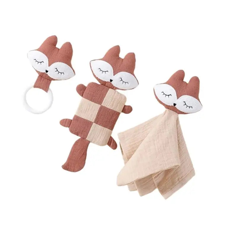 Baby Soothing Towel Set 3pcs | Cartoon Animal Comforting Blanket