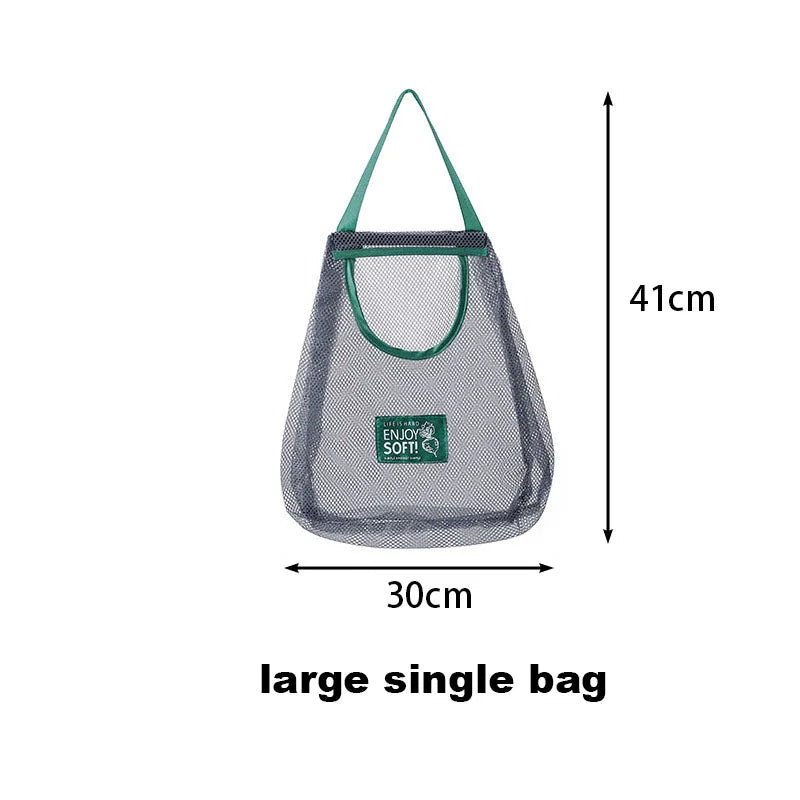 Reusable Storage Bags Kitchen Hanging Mesh Bag Home Fruit And Vegetable Storage Net Bag For Ginger Garlic Potatoes Onions Peaceful Pleasures Health and Wellness large single bag