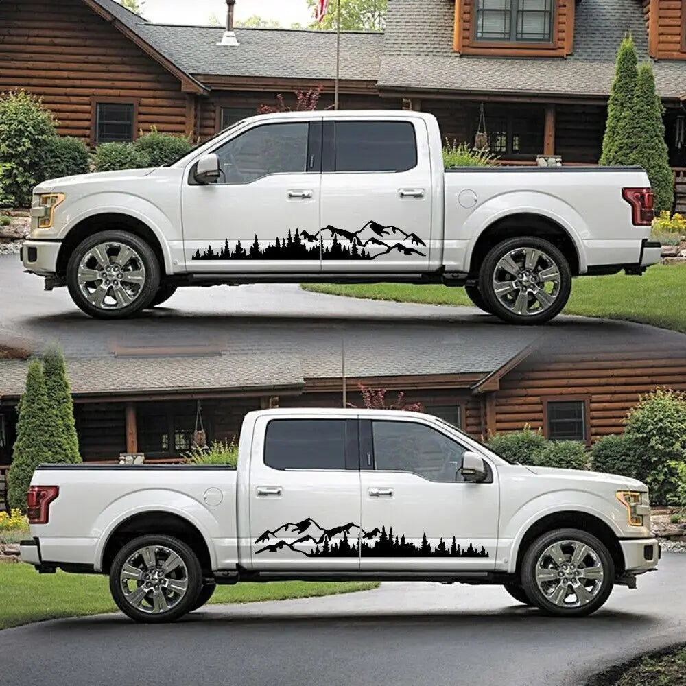 2pc 100*17cm Car Tree Mountain Forest Decal For Truck SUV Trailer Side Body Sticker Peaceful Pleasures Health and Wellness