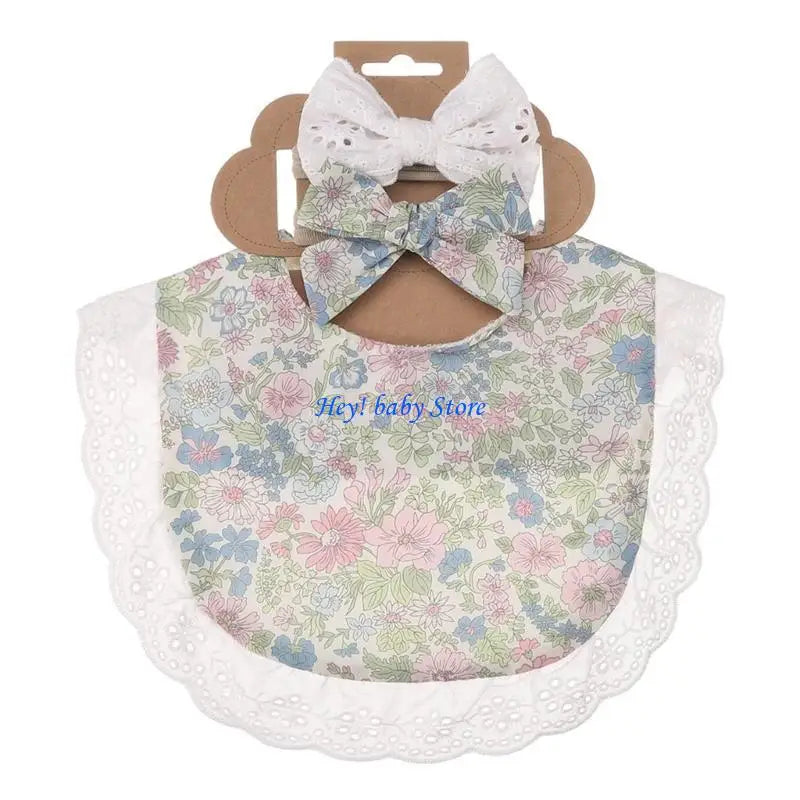 Baby Teething Drool Bib with Bowknot Headband – Soft Cotton