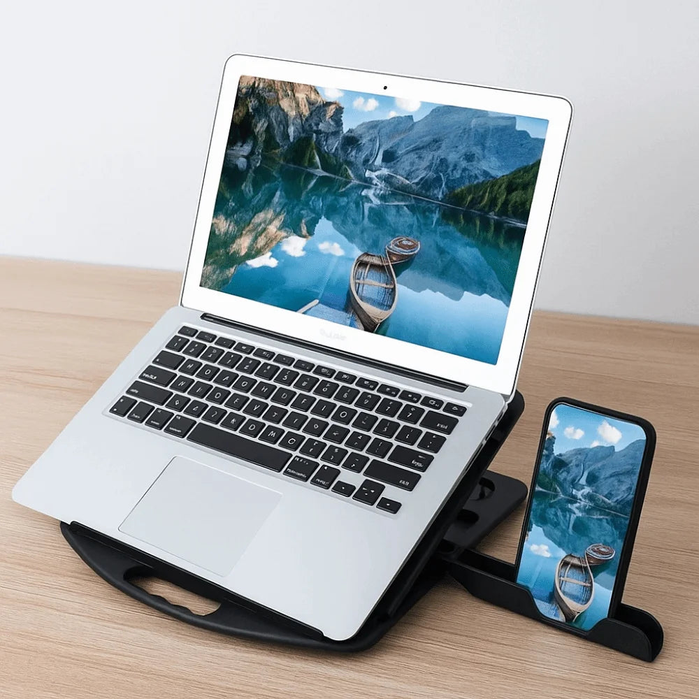 Plastic Laptop Stand With Phone Holder Non Slip Desktop Holder Portable Multiple Height Ergonomic Laptop Riser Desk Tablet Phone Peaceful Pleasures Health and Wellness