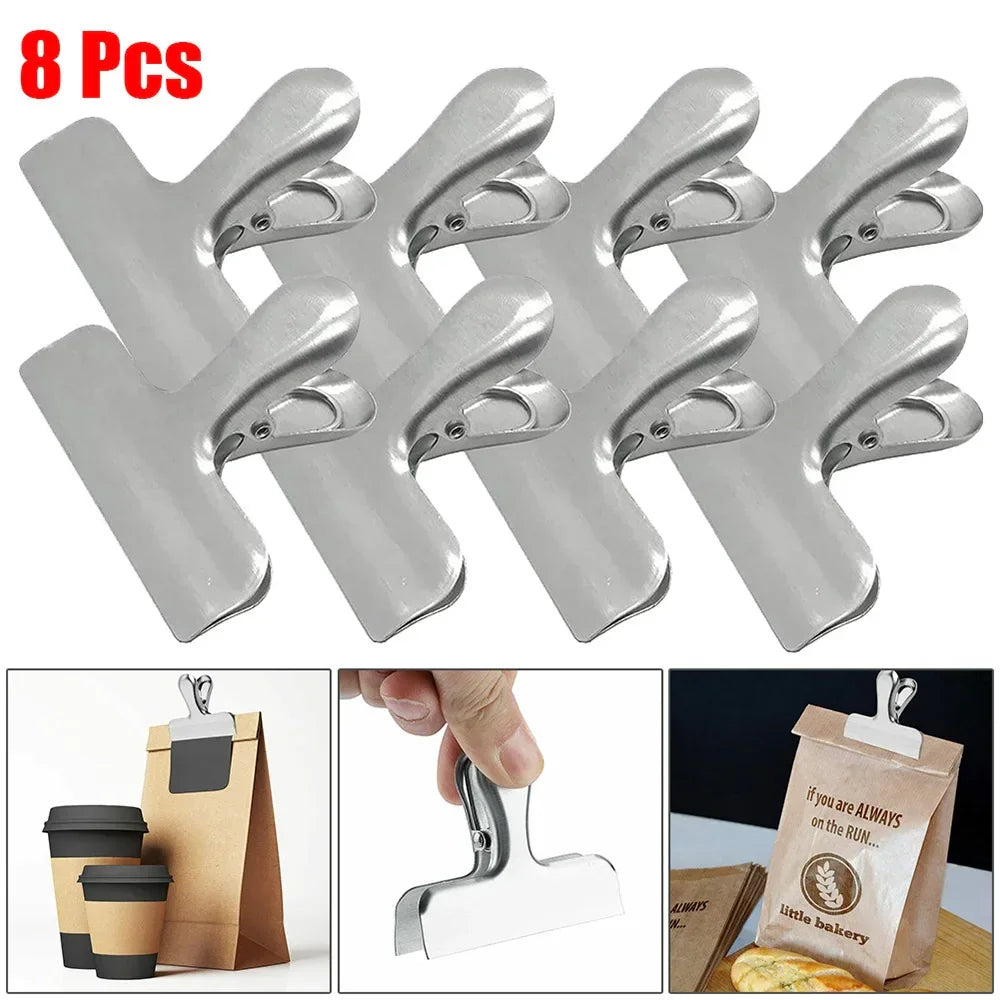 8pcs Stainless Steel Sealing Clip Food Snack Sealing Pocket Clip Vacuum Fresh-keeping Clip Kitchen Storage Gadgets Tools Peaceful Pleasures Health and Wellness