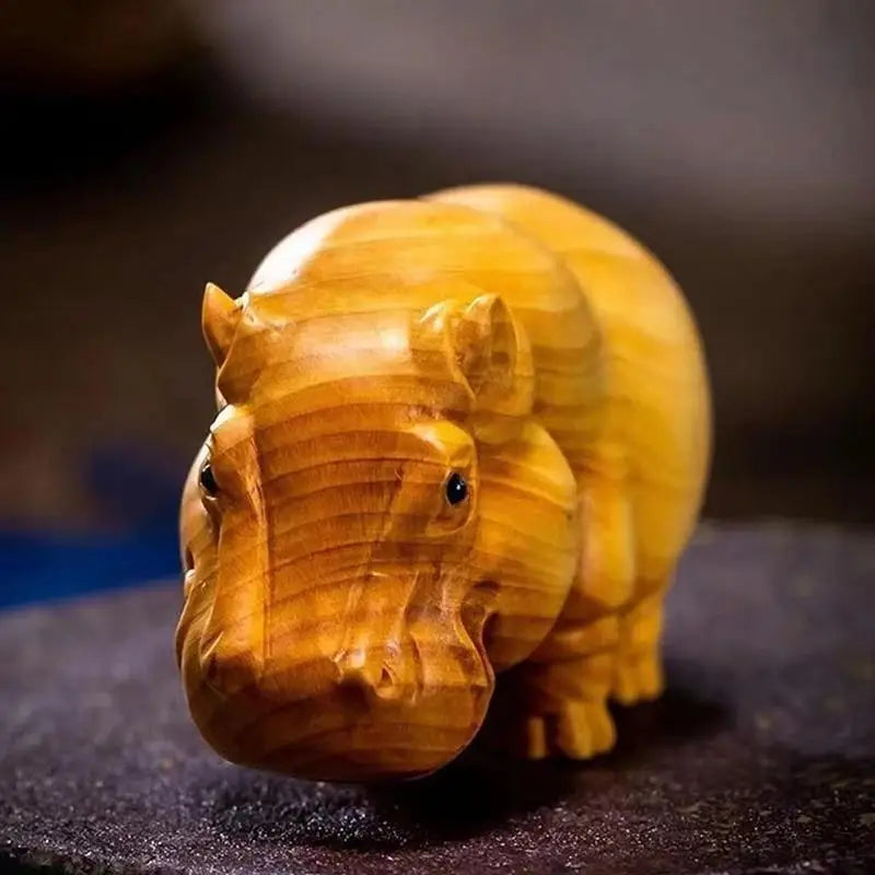 Handmade Wood Carving Animal Figurines – Rhino, Hippo, Elephant