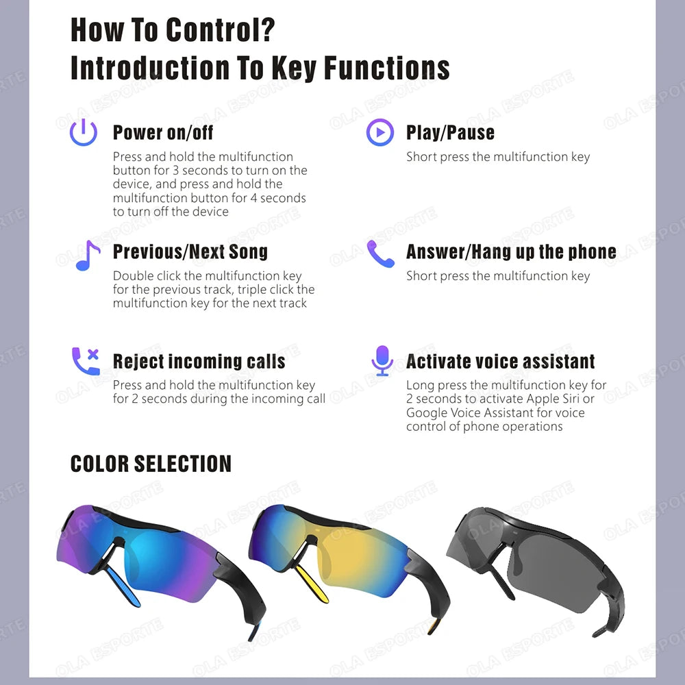 Newest Audio Outdoor Smart Glasses Wireless Bluetooth Call Music Cycling Sports Headphone UV Protection Sunglasses for Men Women Peaceful Pleasures Health and Wellness