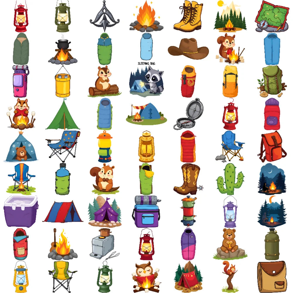63pcs Camping Temporary Tattoo Stickers for Kids – Waterproof