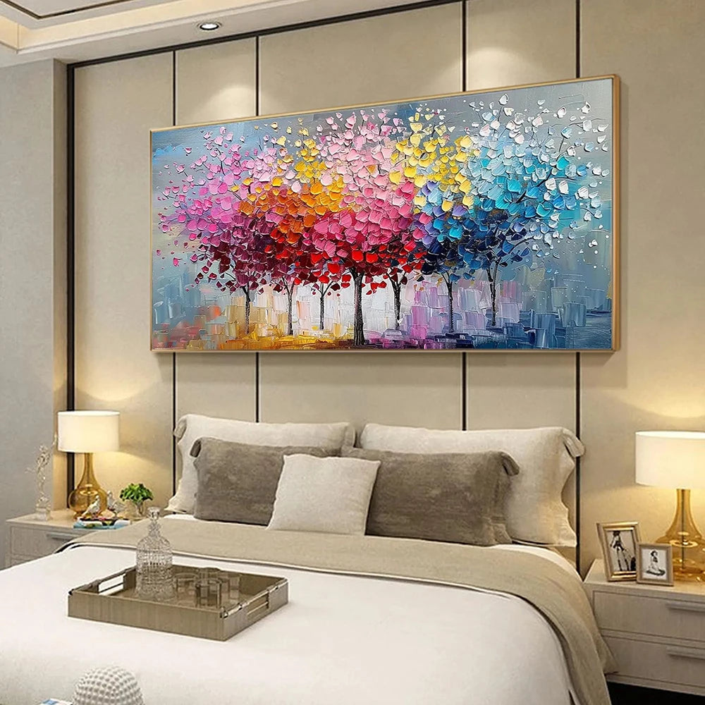 No Framed Colored Tree Wall Art Decor, Happiness Tree Canvas Painting, Abstract Tree Landscape Artwork Print Picture, Decorative Peaceful Pleasures Health and Wellness