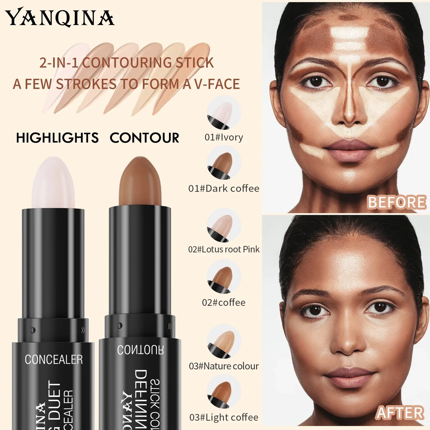 YANQINA Dual-Ended Highlight & Contour Stick | 3D Sculpting Pen