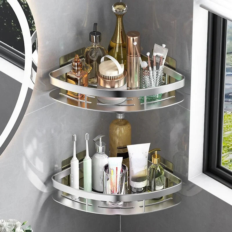 No-Drill Corner Shower Shelf | Wall-Mounted Bathroom Organizer