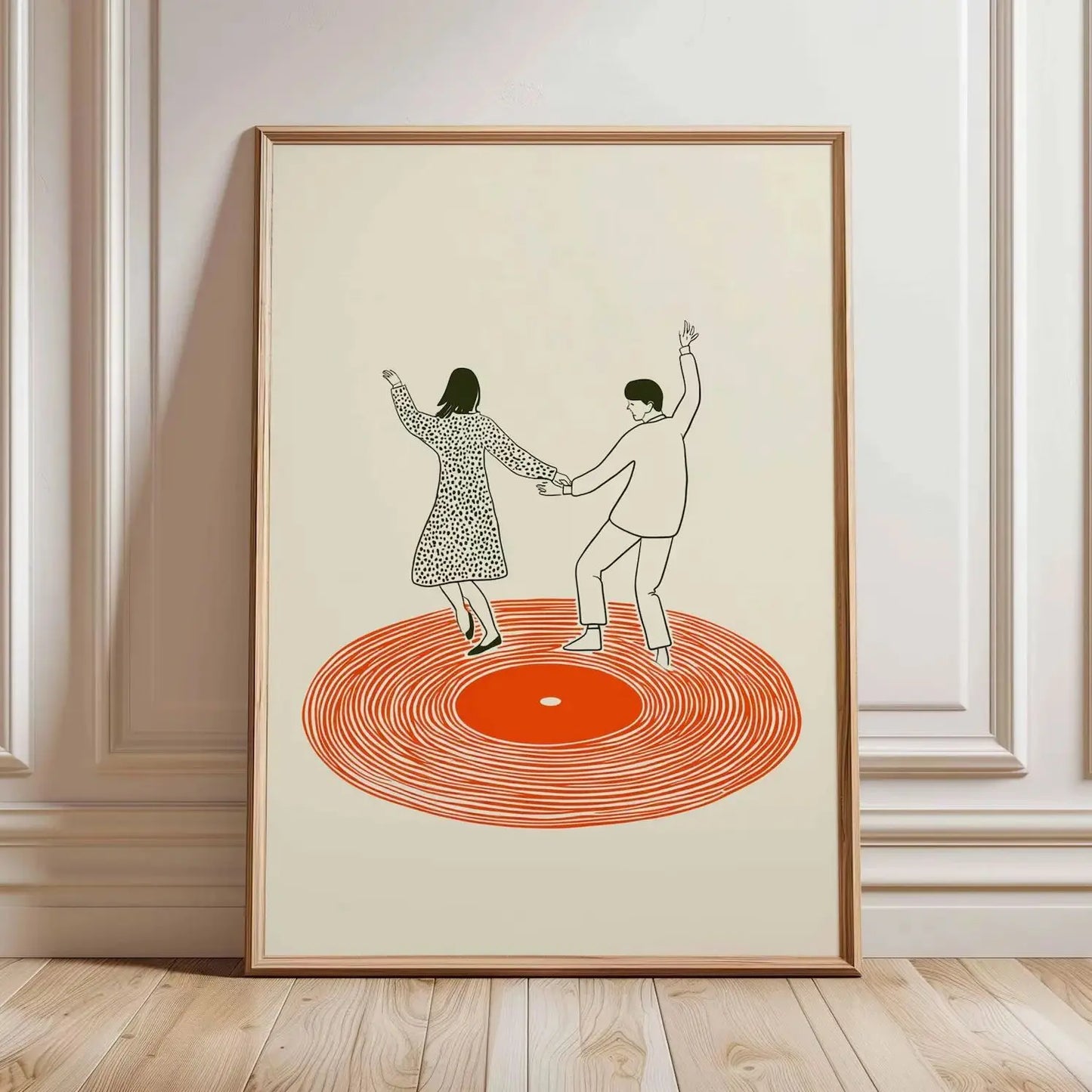 Dancing Couple Wall Art Print, Retro Record Player Poster, Modern Music Inspired Illustration for Home Bar or Living Room Peaceful Pleasures Health and Wellness WS12111 40x50cm Unframed