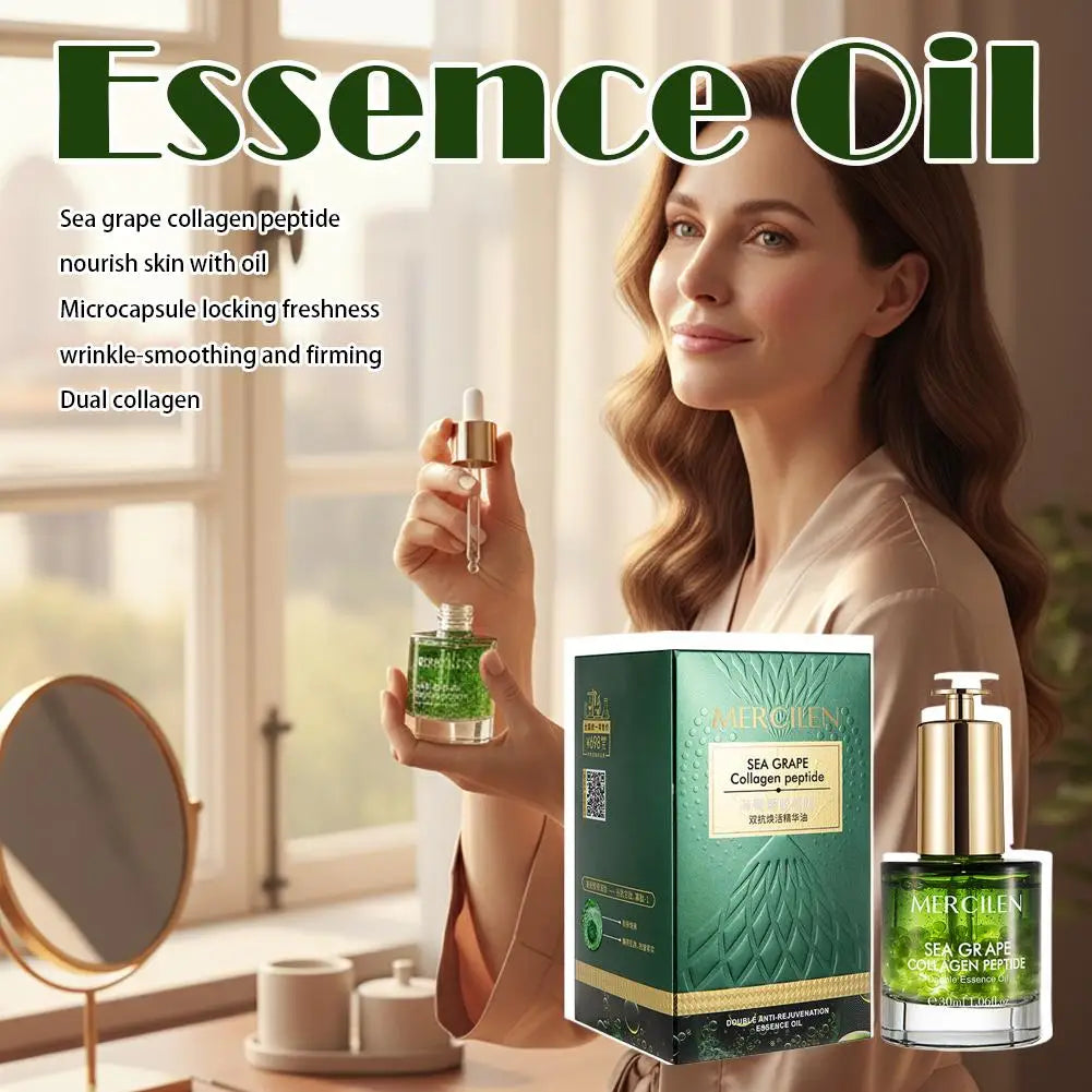 Sea Grape Collagen Peptide Double Essence Oil Facial Care Tightening Moisturizing Brightening Face Serum Korean skin care Peaceful Pleasures Health and Wellness