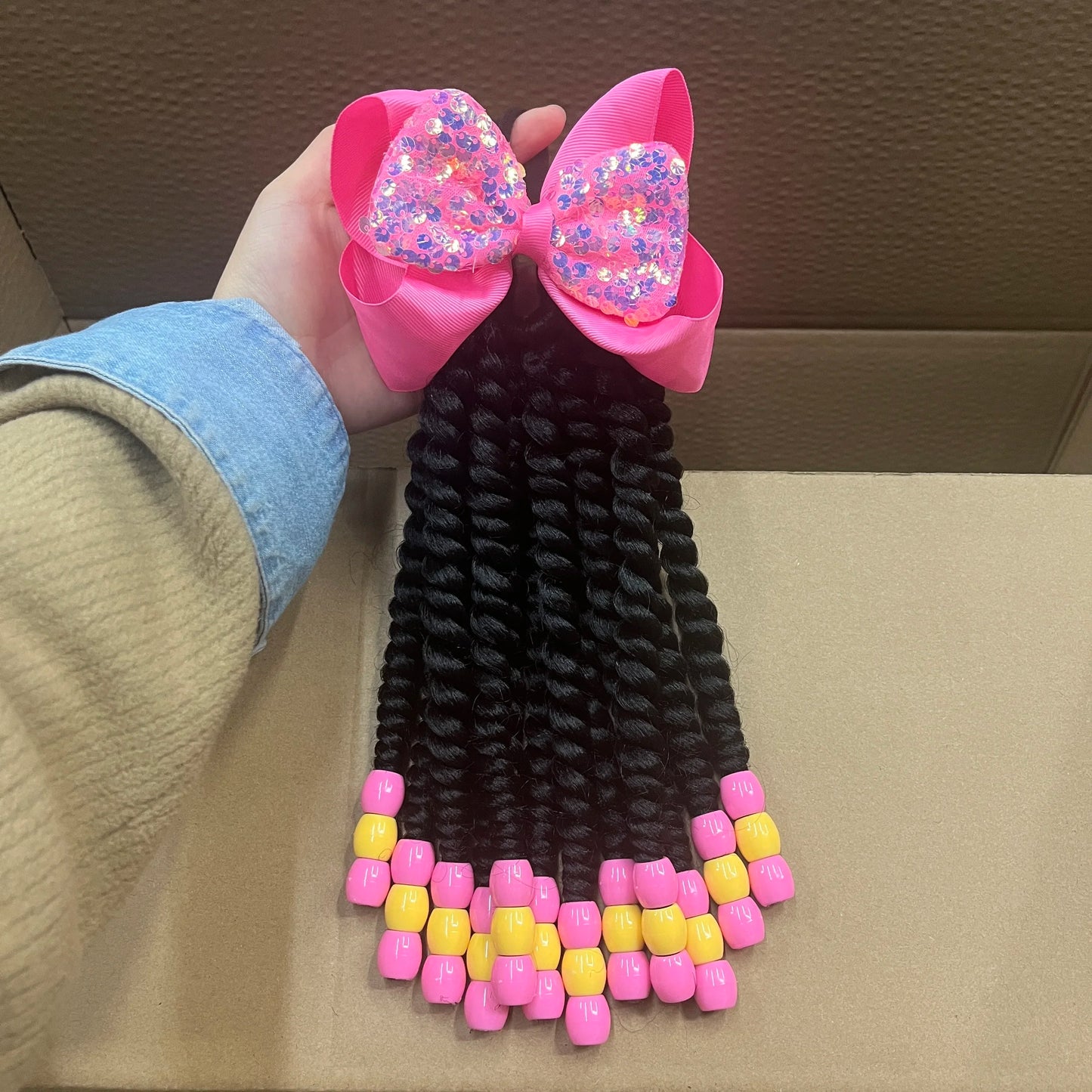 Custome- Braded Ponytails for Kids 8in Kids Box Braid Ponytail Hair Extension Synthetic with Big Bubbles Balls Peaceful Pleasures Health and Wellness Bowtie Type J3