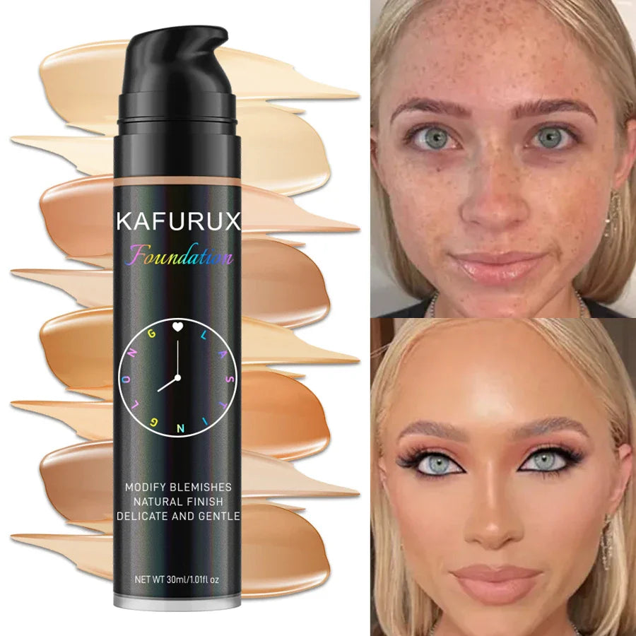KAFURUX 8-Shade Liquid Foundation – Waterproof Full Coverage