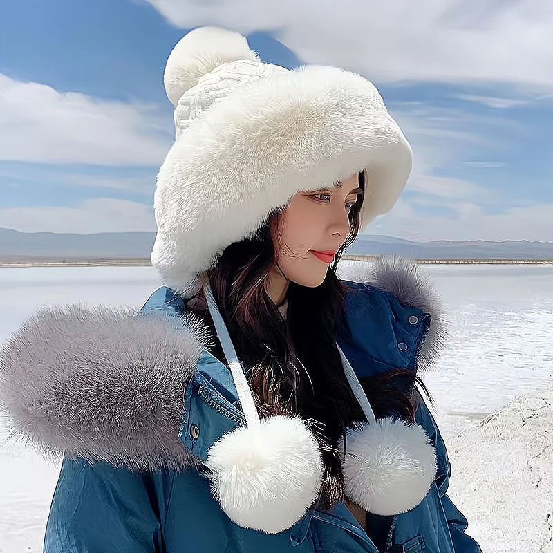 Women's Plush Ball Beanie | Winter Ear Protection Knit Hat