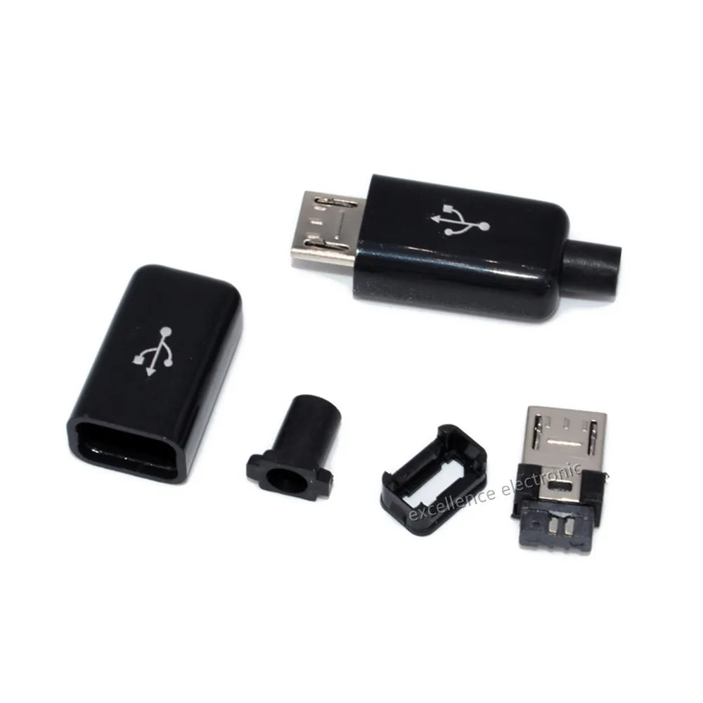 10Pcs USB Connectors Type B/Micro/Mini/USB2.0 Type A Male Female Assembly Adapter DIY Soldering Repair Data Charging Plug Socket Peaceful Pleasures Health and Wellness Black Micro 6mm Plug