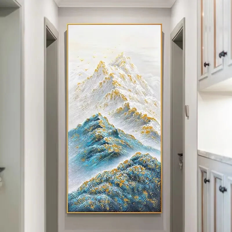 Abstract Gold Foil Mountains For Home Decor Pure Hand Painted Oil Painting On Canvas Hanging Poster Mural Picture For Living Roo Peaceful Pleasures Health and Wellness