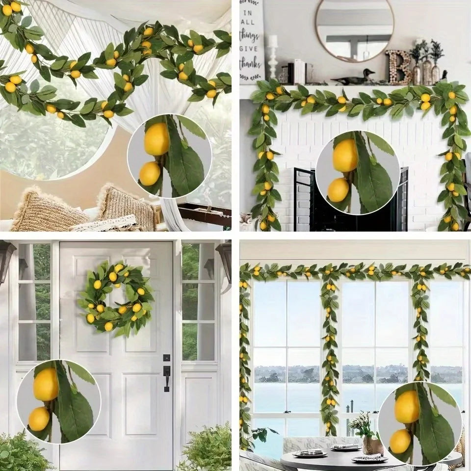 Artificial Lemon Garland Wreath | Faux Lemon Home Decor Artificial Flower Garland Peaceful Pleasures Health and Wellness