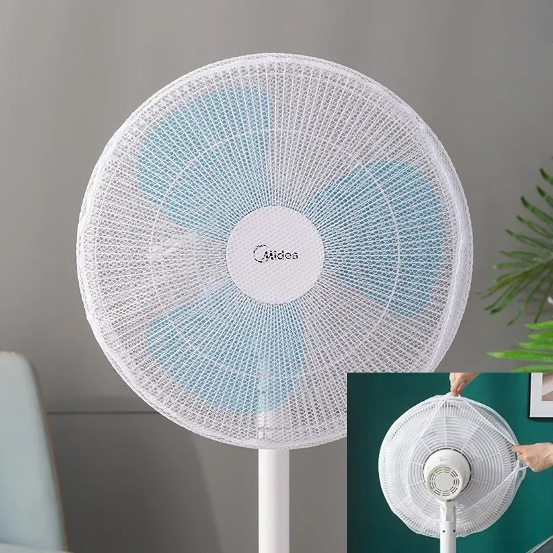 Universal Kid Anti-pinch Hand Round Fan Safety Cover Easy Installation Fan Dustproof Child Protection Mesh Cover Mesh Fan Sleeve Peaceful Pleasures Health and Wellness White(Drawstring)