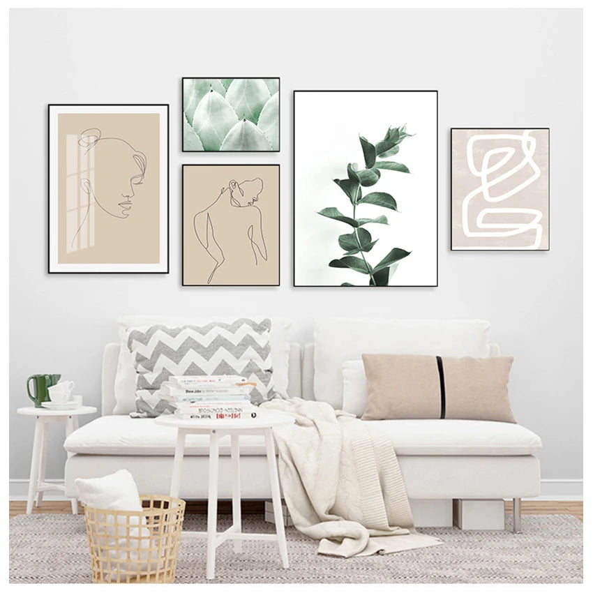 Green Plant Abstract Canvas Wall Art | Nordic Vintage Poster