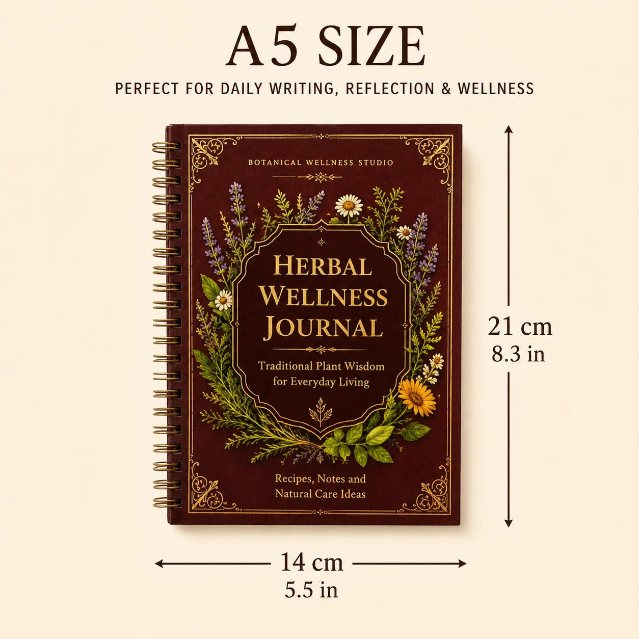 Retro Botanical A5 Spiral Notebook Natural Care Log Book Portable