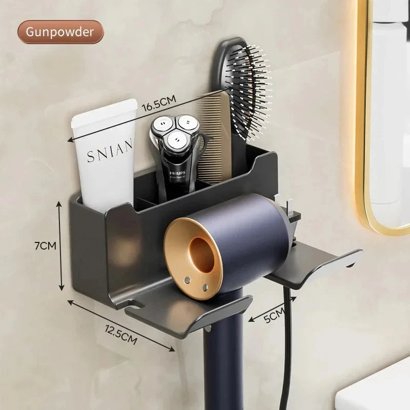 Wall-Mount Hair Dryer Holder & Straightener Stand Organizer