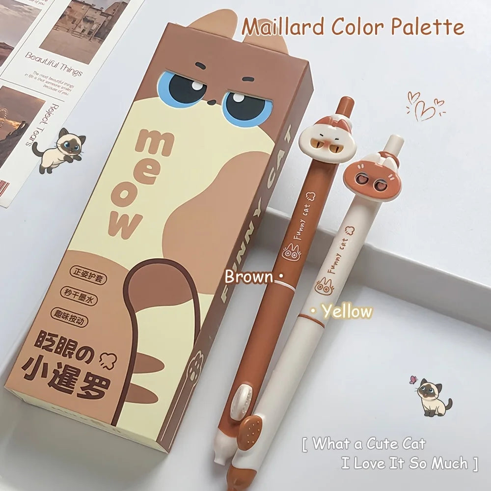 Cute Cat Gel Pens 3-Pack | Siamese Cat Shape Black Ink Pens