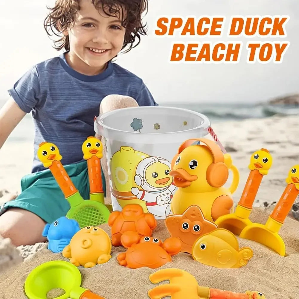 14-Piece Kids Duck Beach Sand Toy Set – Bucket, Shovel & Molds