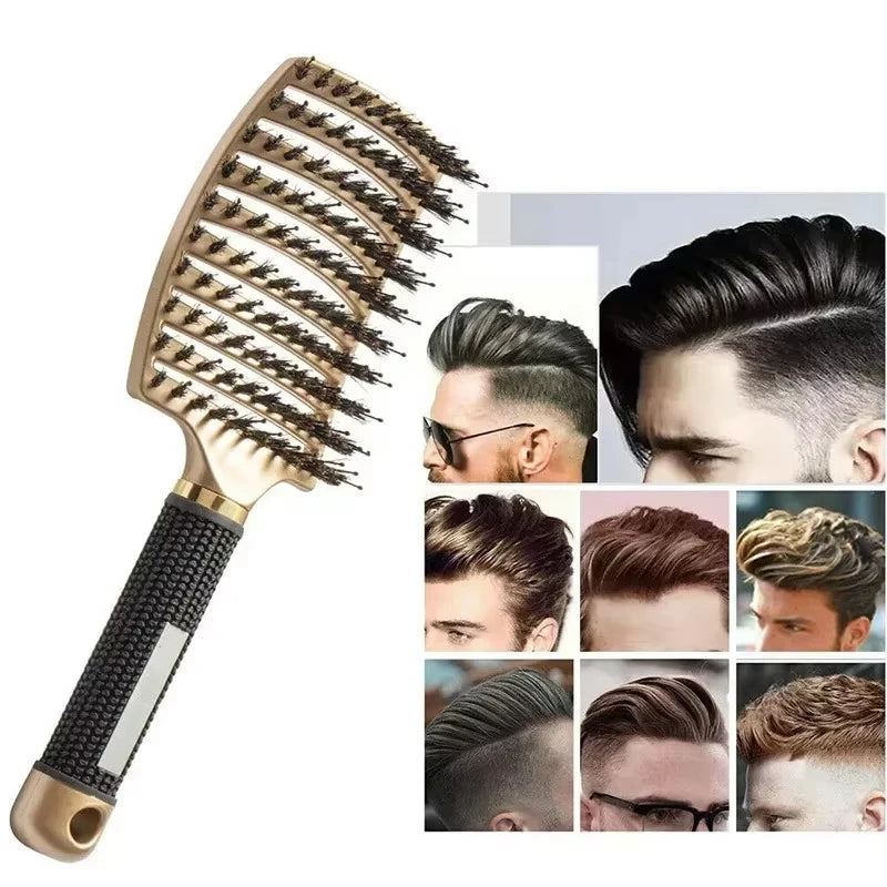 Women's Boar Bristle Hair Brush Scalp Massage Comb Wet Curly Detangle Nylon Hairdressing Styling Tool for Salon Hair Brush Peaceful Pleasures Health and Wellness