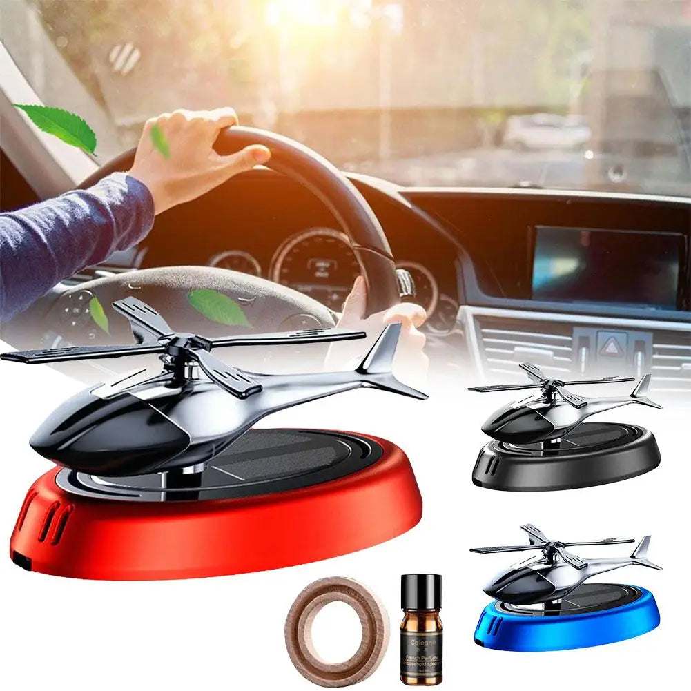 Solar Powered Rotation Helicopter Solar Aromatherapy Car Air Freshener Alloy+ABS Wooden Fragrance Auto Aroma Diffuser Peaceful Pleasures Health and Wellness