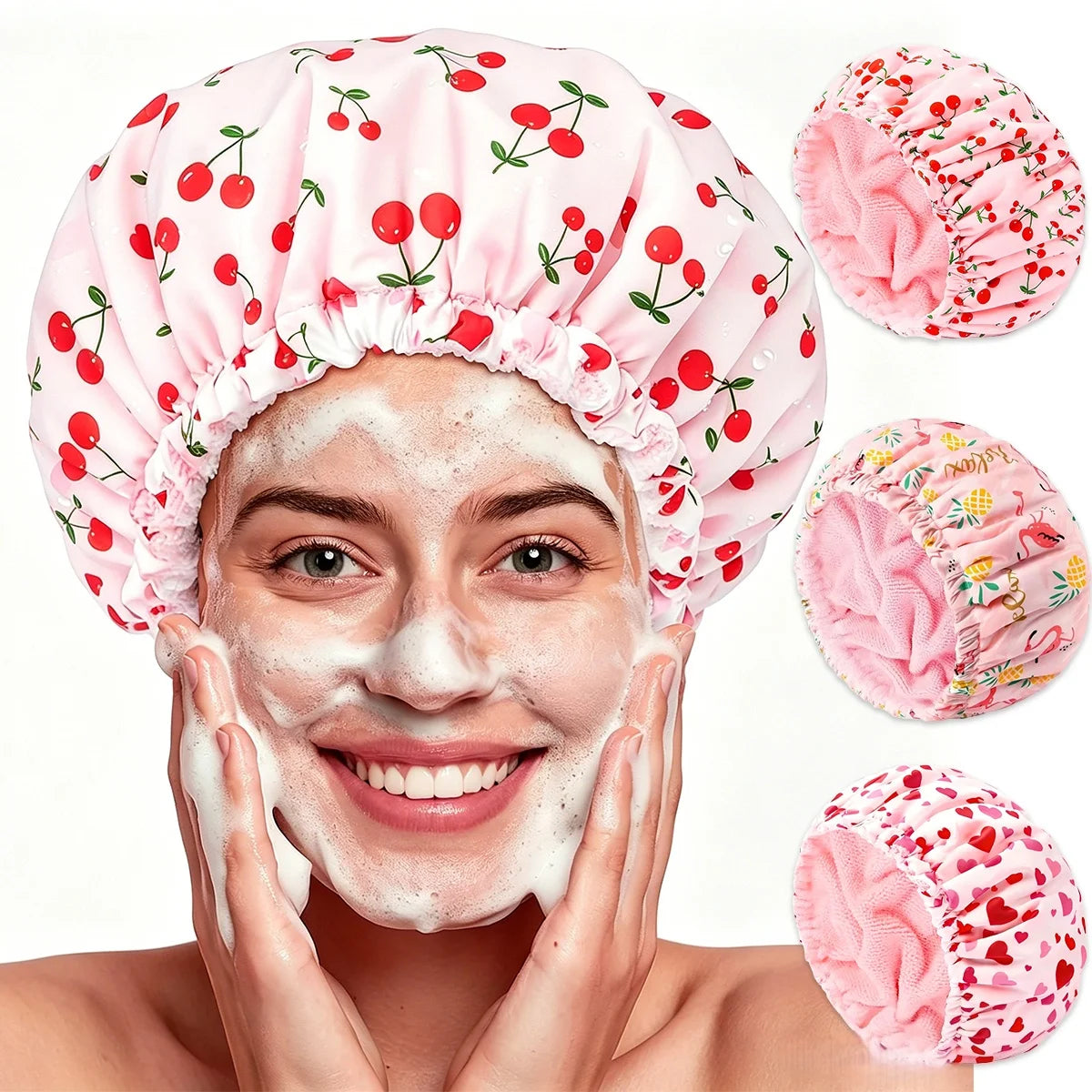 Terry Lined Shower Cap for Women – Large Reusable Waterproof Shower Cap Peaceful Pleasures Health and Wellness