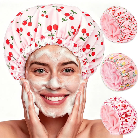 Terry Lined Shower Cap for Women – Large Reusable Waterproof Shower Cap Peaceful Pleasures Health and Wellness