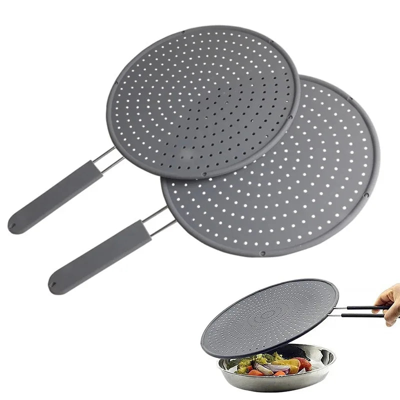 Silicone Splatter Screen with Stainless Steel Handle – Heat-Resistant Oil Splash Guard for Frying Pans