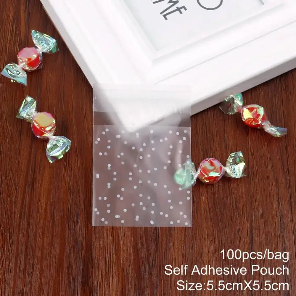 100pcs Christmas Self-Adhesive Candy Treat Bags – Party Packaging Party Favor Bags Peaceful Pleasures Health and Wellness 5.5x5.5cm bags as show 9x15cm