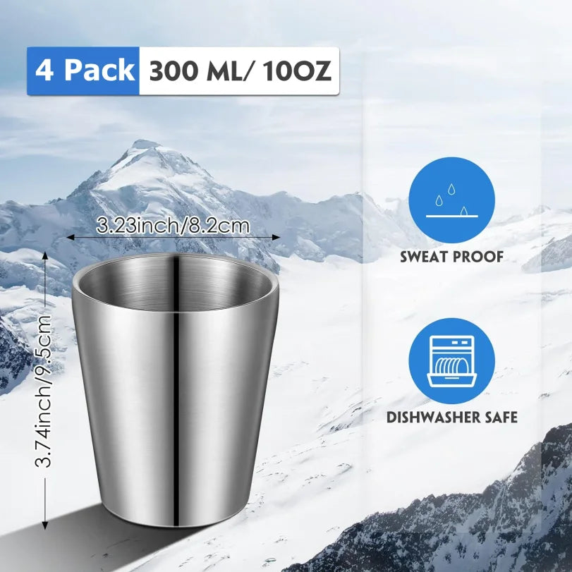 304 Stainless Steel Double Wall Stackable Camping Mugs Set of 4
