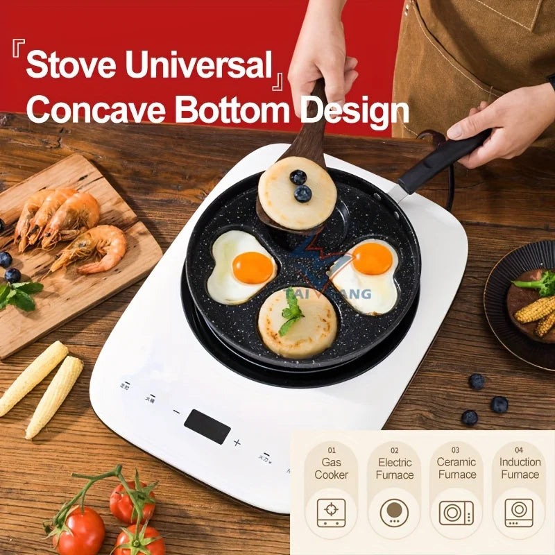 1pc Stainless Steel Non-Stick Skillet, Multi-Section Breakfast Pan with Burger & Egg Mold, Handle, Compatible with Gas Stove Peaceful Pleasures Health and Wellness