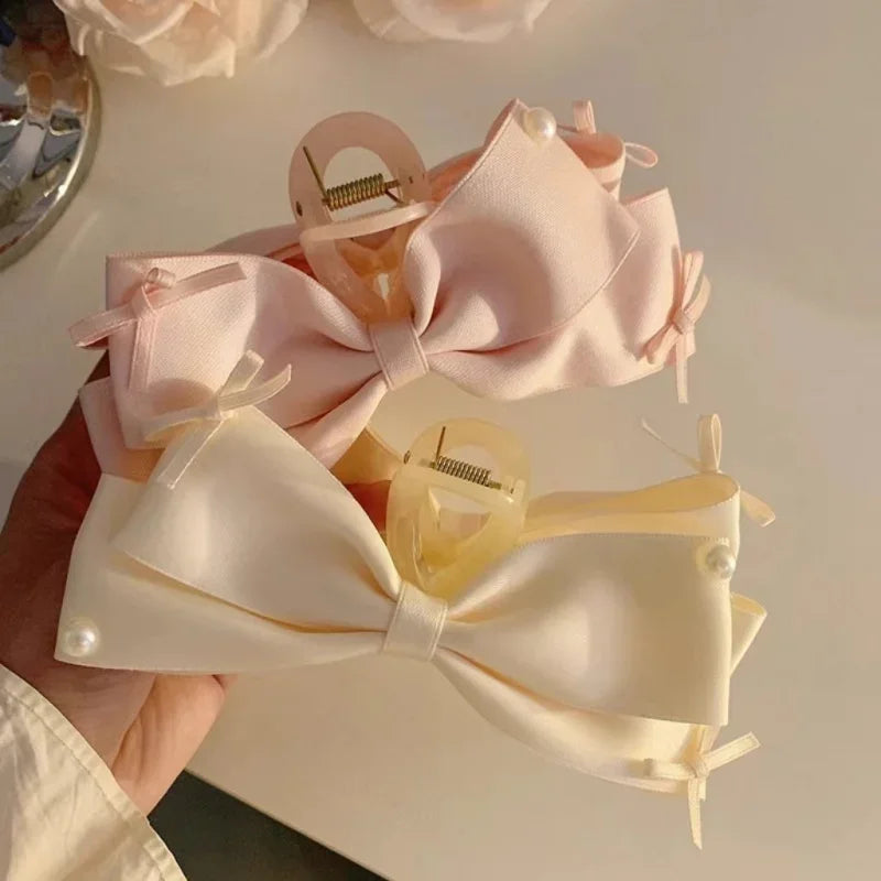 New Elegant Korean Bow Hairpin Pearl Accessory Simple Hair Clamp Creative Fashionable and Versatile Bow Hair Clip Hair Accessory Peaceful Pleasures Health and Wellness