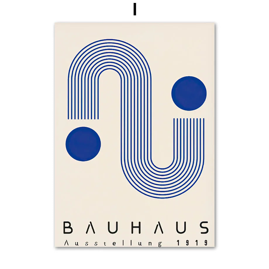 Mid Century Modern Blue Bauhaus Abstract Canvas Wall Art Print